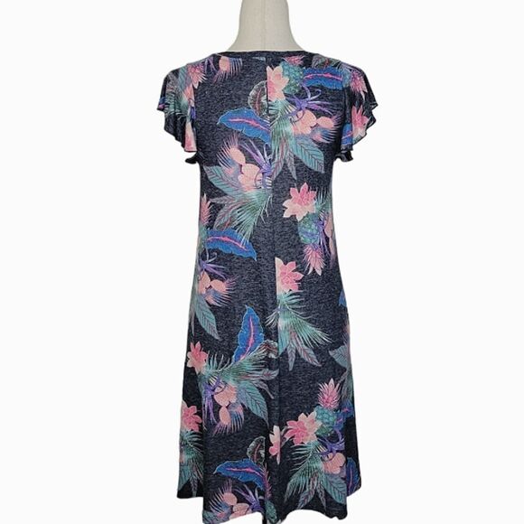 Gap Gray Tropical Pineapple Print Linen Blend Cap Sleeve A-line Dress Size XS - Picture 3 of 6